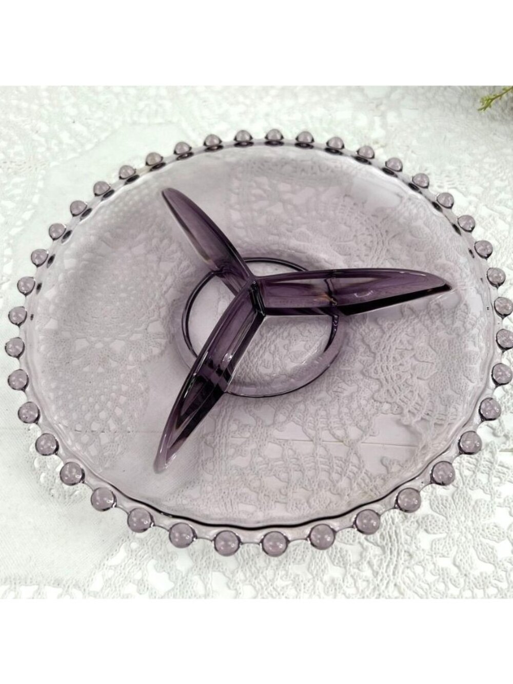 Vintage Imperial Candlewick Divided Serving Dish Tray 3 Part Amethyst Purple 9"